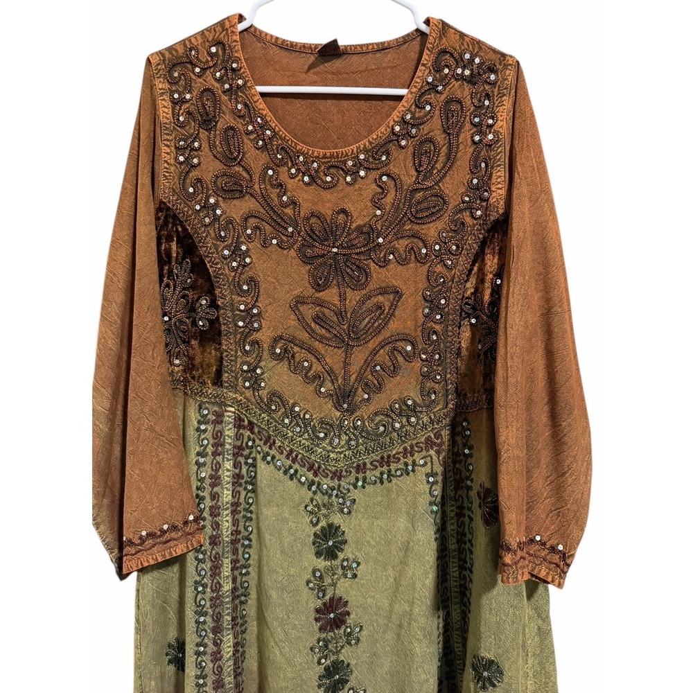 Shoreline Long-Sleeved, Ombre-Dyed, Embellished Boho-Style Maxi Dress Women's OS - Picture 3 of 12